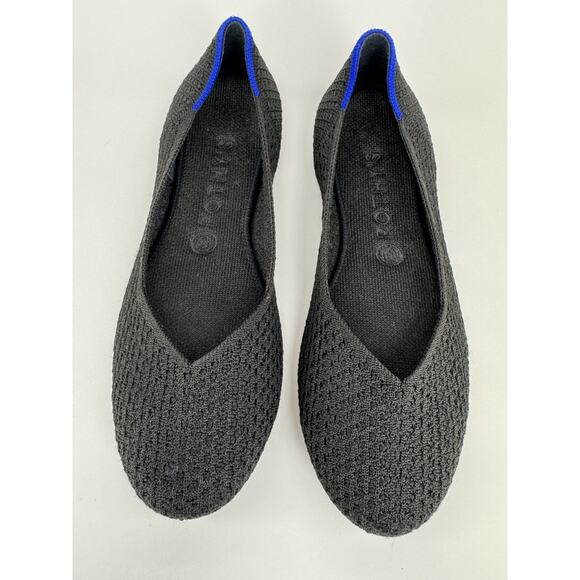 Rothys The Flat Size 9.5 Honeycomb Black Knit Round Toe Slip On Shoes Comfort - Picture 3 of 12